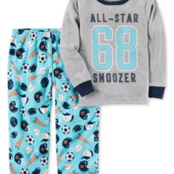 Carter's | Blue "All-Star Snoozer" Sports-Themed Microfleece Pajama Bottoms 7 - Picture 1 of 4